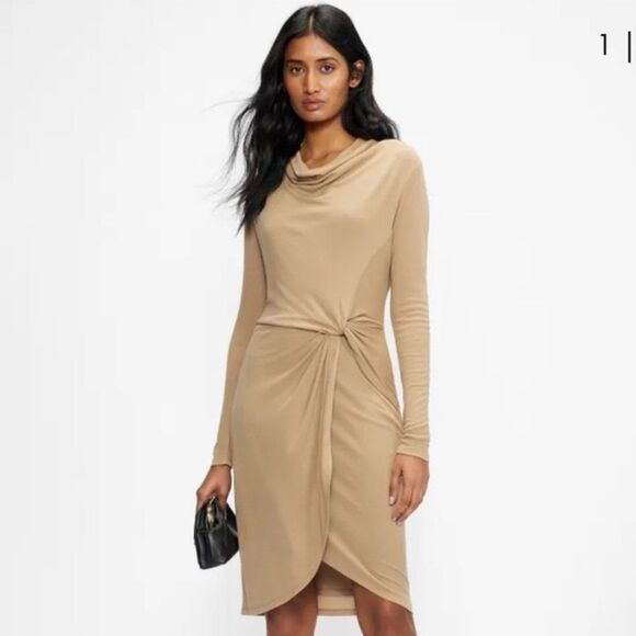 Revolve Ted Baker Neyda Camel Wrap Jersey Tan Long Sleeve dress - Picture 2 of 13